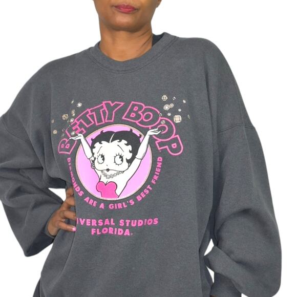 Vintage Betty Boop Sweatshirt Grey Universal Studios Diamonds 90s Plus Size 2X - Picture 1 of 14